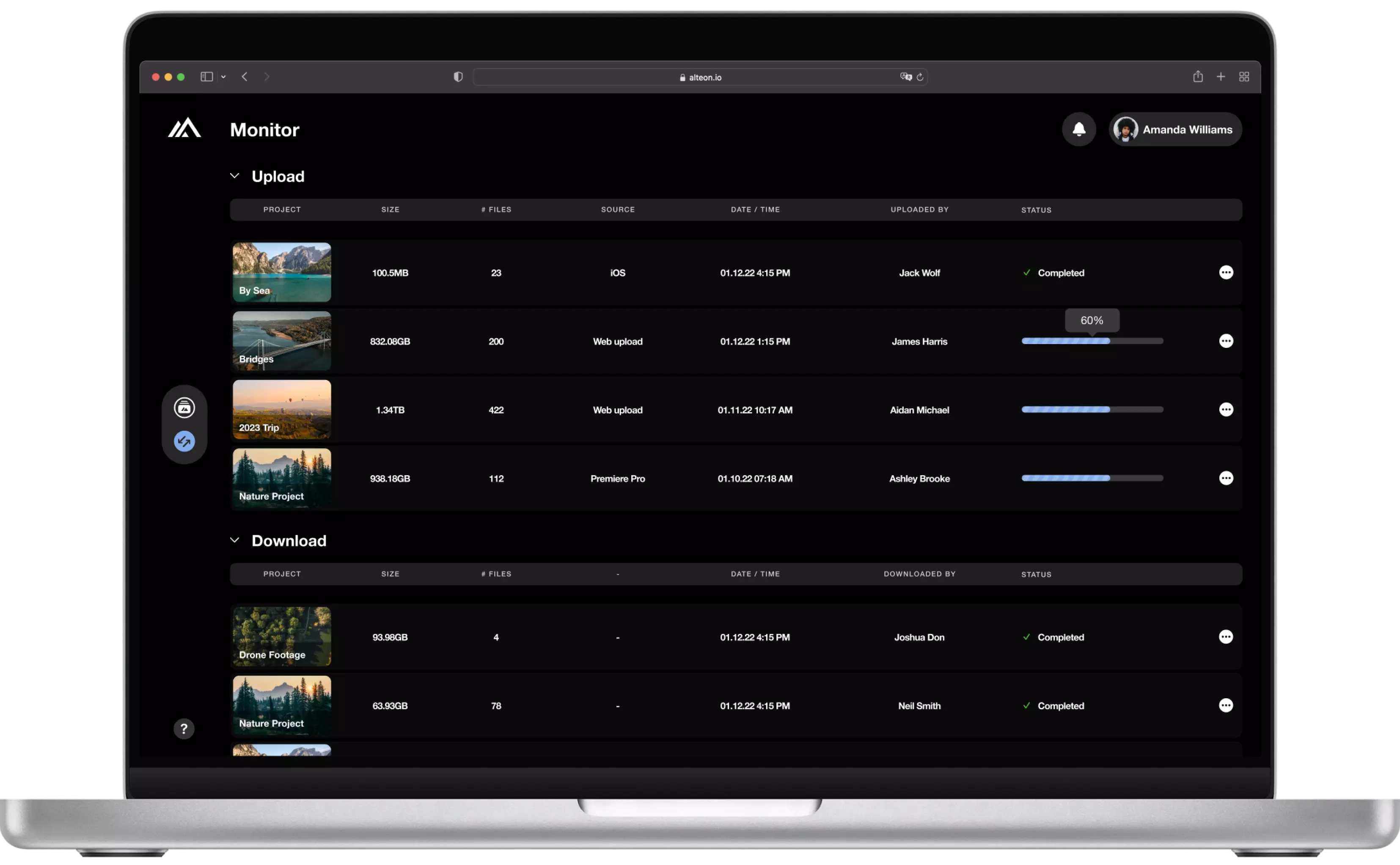 Monitor uploads and downloads